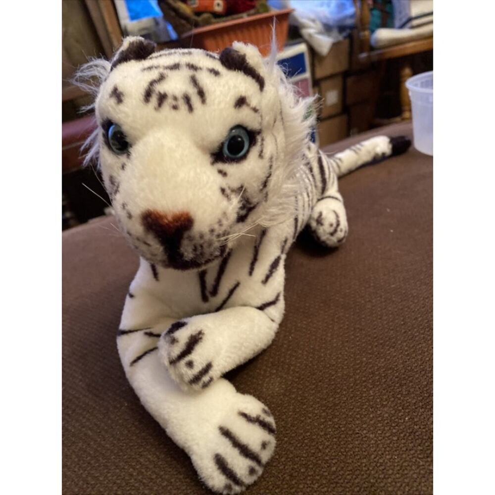 Plush White Tiger 18" to Tail Blue Eyes Long Cross Paws  Read Below